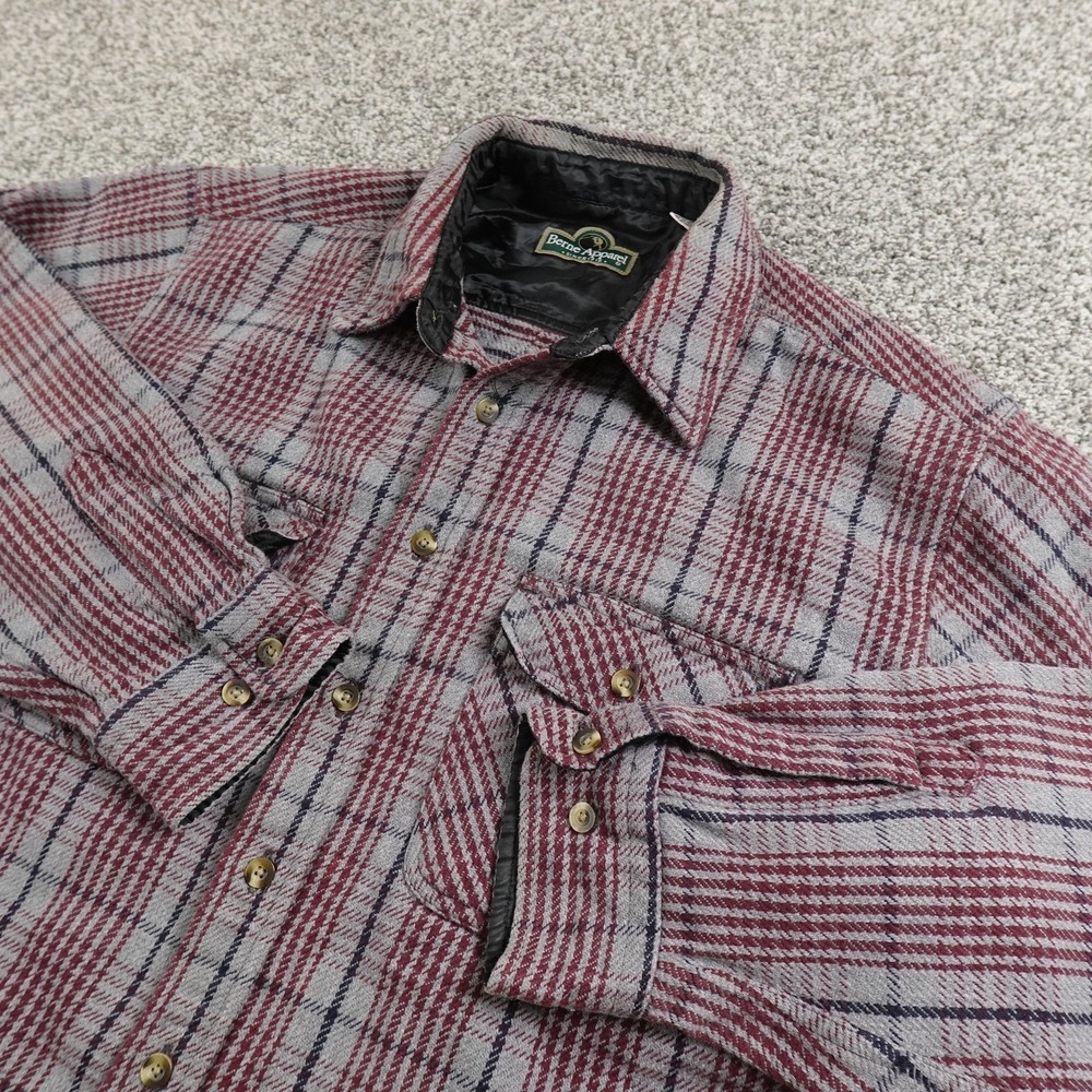 Berne Shirt Mens L Gray Red Plaid Heavy Flannel Button Up Shacket Jacket Work